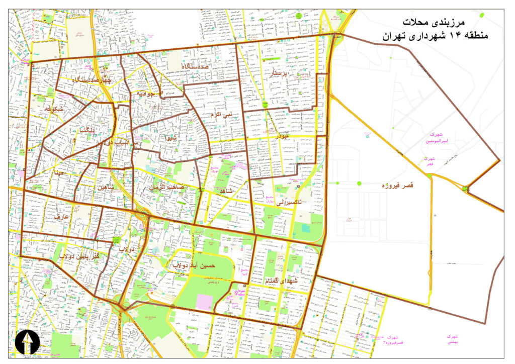 نقشه منطقه ۱۴ تهران